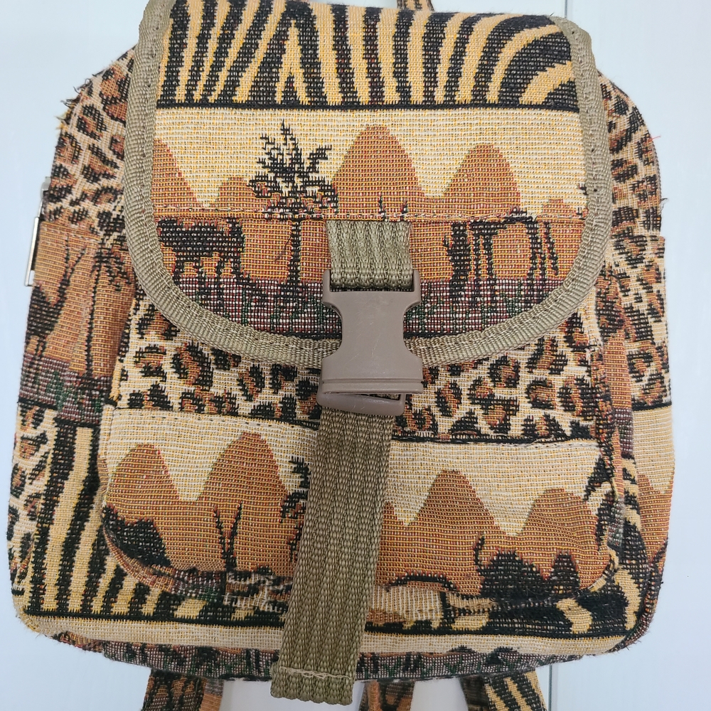 Safari Tapestry Mini Backpack in Tan and Black